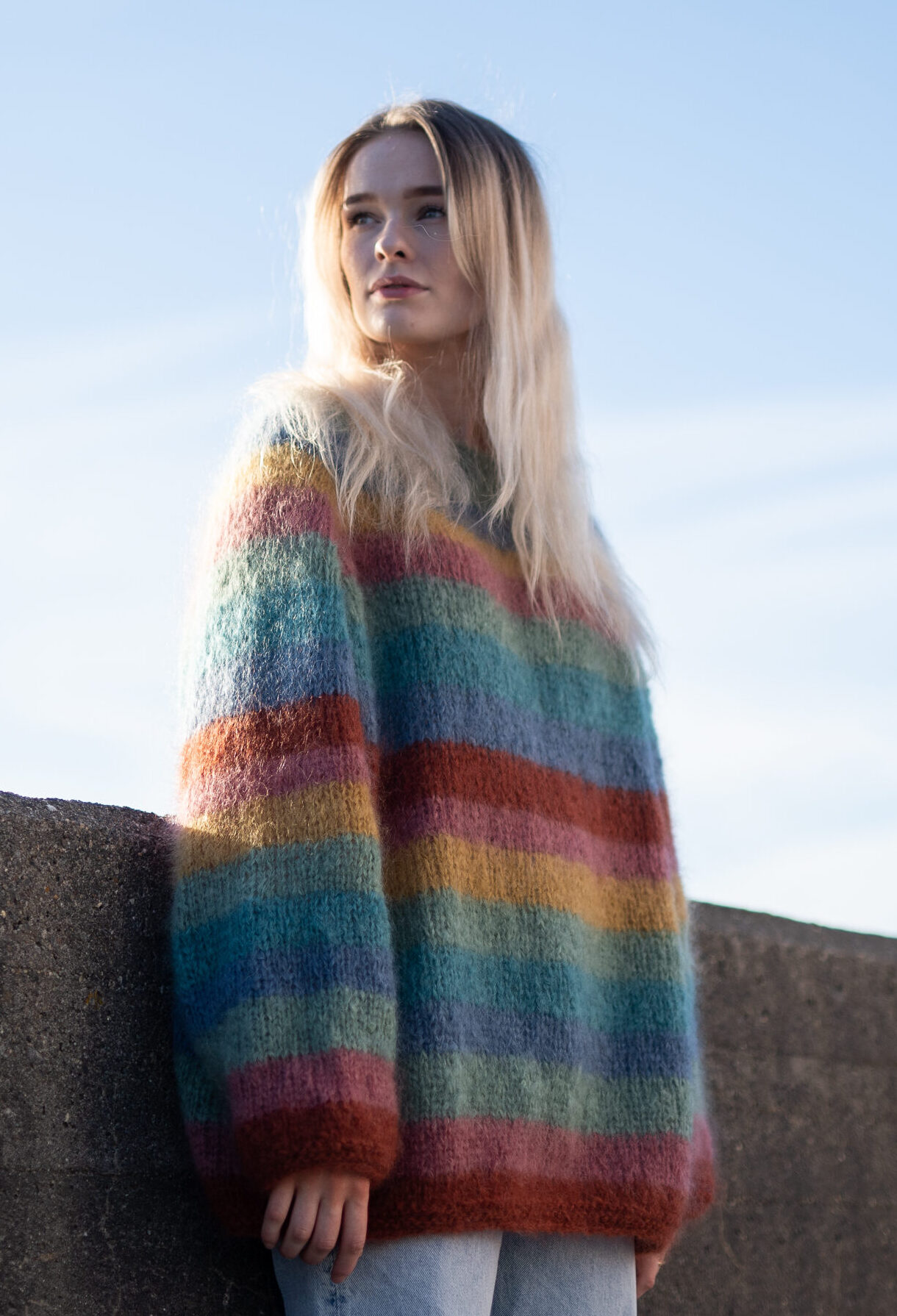 Mila Fluff sweater stripes knitting pattern - HipKnitShop knit sweater solid color fluffy mohair knit mila