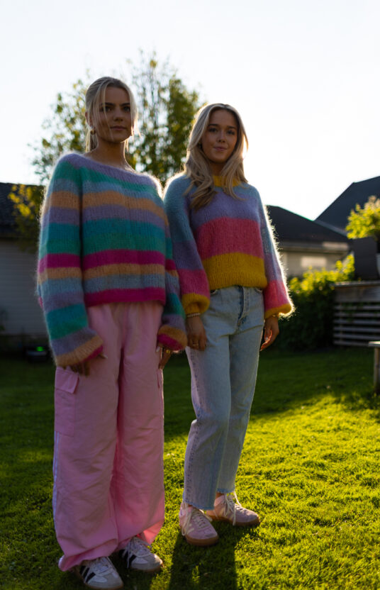 Knitted sweater, colorful stripes in fluffy mohair. Inspiration: sweater for girl, teen, woman.