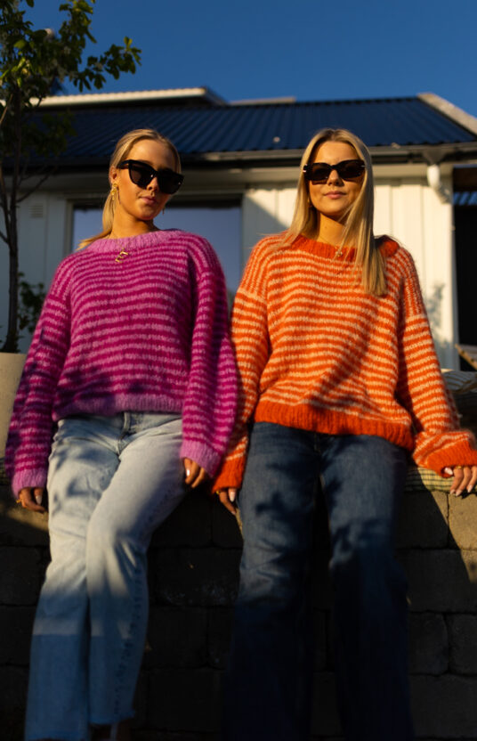 Knitted sweater stripes round neck colorful fluffy sweater inspiration knitting pattern sweater women
