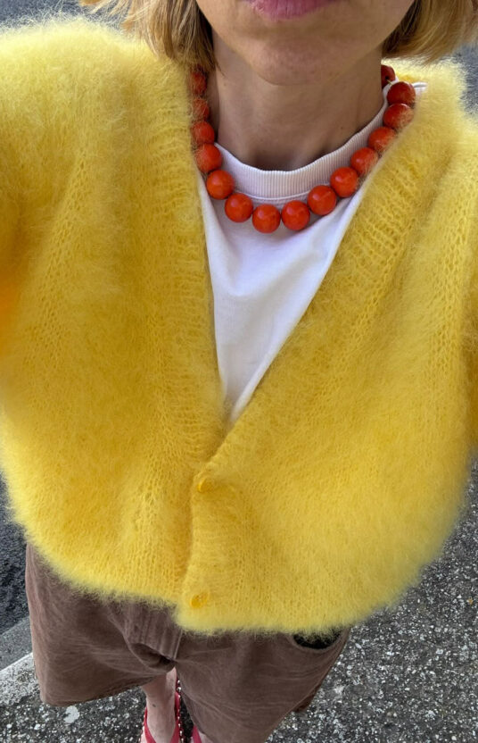 Women's knitted mohair jacket pattern. Knitted cardigan jacket pattern yellow mohair sweater.