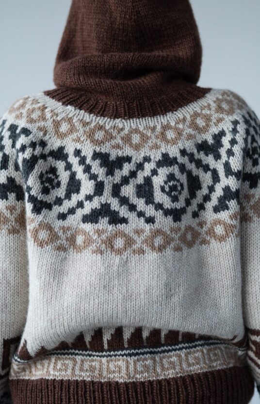 Knitted sweater with pattern and seamless yoke, women's pattern