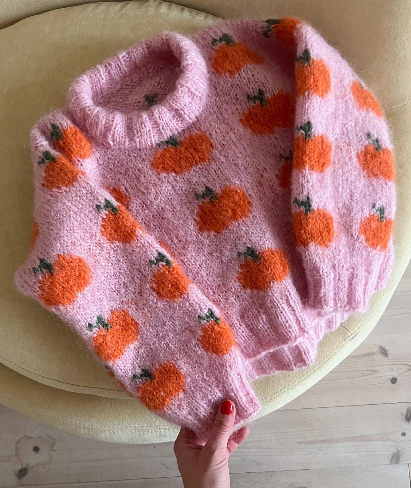147343-Fruity-orange-sweater-kids-kit-1 - HipKnitShop knit for girl cute sweater with fruits fruity sweater pattern