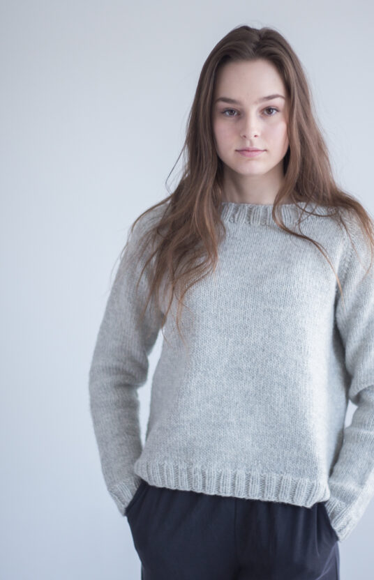 25660-Polly-Sweater-Kit-1 - HipKnitShop Knitting kit women's sweater raglan gray