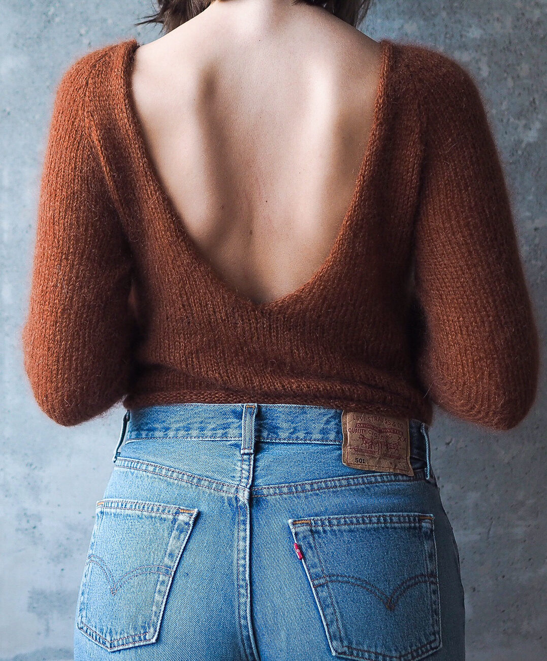 - HipKnitShop Open-back sweater knitting pattern
