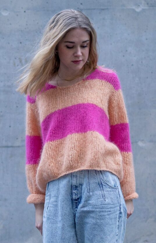 Fluffy striped knit sweater