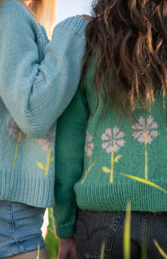 knitted jacket with a floral pattern