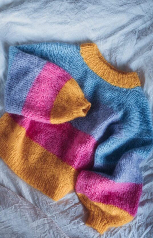 Colorful fluffy knit sweater pattern for women