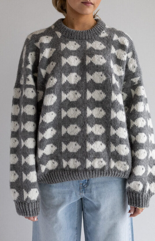 strikk genser med fisker mønster dame hip wool