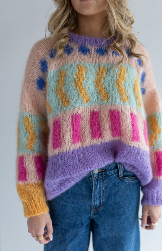 Knit sweater 80s colorful fluffy women's sweater
