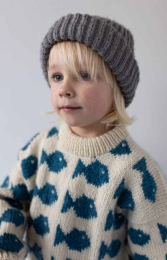 Merino fisherman's rib knit hat for children