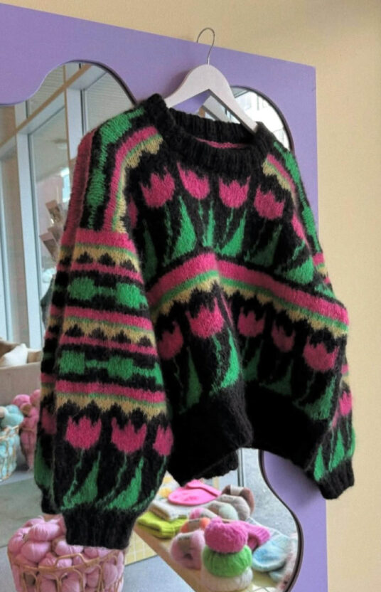 Colorful mohair sweater 80s knitting pattern